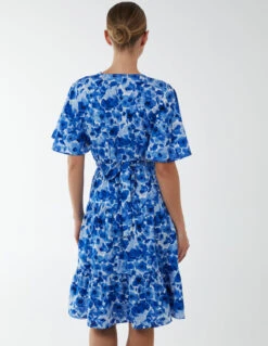 Wrap Front Tier Hem Angel Sleeve Dress 10 Wrap Front Tier Hem Angel Sleeve Dress -Moda Ulla Shop BV233866 BLUE 16