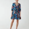 Tie Front 3/4 Sleeve Dress -Moda Ulla Shop BV233873 MULTI 4335