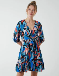 Tie Front 3/4 Sleeve Dress 8 Tie Front 3/4 Sleeve Dress -Moda Ulla Shop BV233873 MULTI 4362