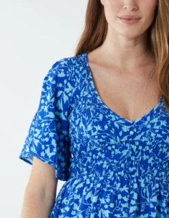 Sheared Bust Midi Dress With Angel Sleeve -Moda Ulla Shop BV233884 BLUE 6807