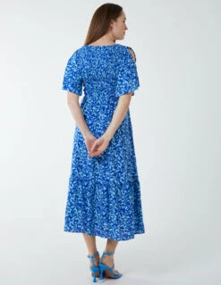Sheared Bust Midi Dress With Angel Sleeve -Moda Ulla Shop BV233884 BLUE 6825