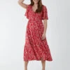 Sheared Bust Midi Dress With Angel Sleeves -Moda Ulla Shop BV233884 red 6545