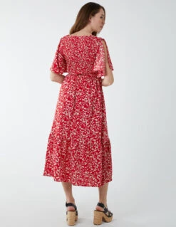 Sheared Bust Midi Dress With Angel Sleeves 9 Sheared Bust Midi Dress With Angel Sleeves -Moda Ulla Shop BV233884 red 6579