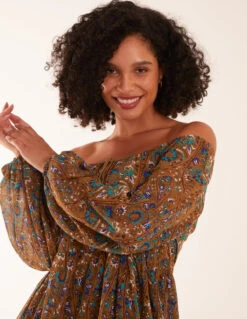 Bardot Neck Mini Trapeze Dress 7 Bardot Neck Mini Trapeze Dress -Moda Ulla Shop BV233889 BROWNPATTERN 14396