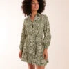 Long Sleeve Mini Shirt Dress -Moda Ulla Shop BV233891 KHAKI 10055