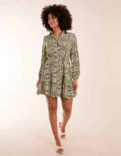 Long Sleeve Mini Shirt Dress -Moda Ulla Shop BV233891 KHAKI 10070