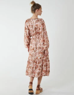 Balloon Sleeve Midi Dress -Moda Ulla Shop BV233901 PINKPATTERN 4481