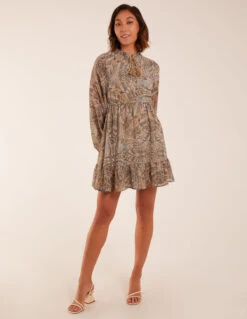 Button Through Tassel Peasant Mini Dress -Moda Ulla Shop BV233908 LIGHTBLUE 6275