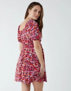 Milkmaid Square Neck Puff Sleeve Mini Dress -Moda Ulla Shop BV233913 RED 7752