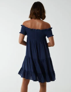 Bardot Shirred Neck Line Floaty Dress -Moda Ulla Shop BV233925 NAVY 3558