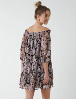 Sheared Neck Bardot Dress -Moda Ulla Shop BV233934 BLACK 4638