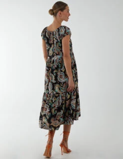 Scoop Neck Milkmaid Midi Dress -Moda Ulla Shop BV233936 BLACK 44