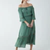 Off Shoulder Elasticated Lace Insert Midi Dress -Moda Ulla Shop BV233944064 105222