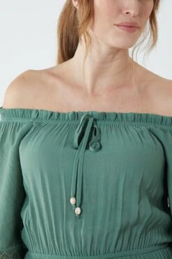 Off Shoulder Elasticated Lace Insert Midi Dress -Moda Ulla Shop BV233944064 105224