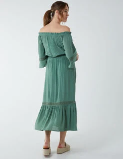 Off Shoulder Elasticated Lace Insert Midi Dress -Moda Ulla Shop BV233944064 105225