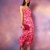 Draped Cowl Neck Midi Dress -Moda Ulla Shop BV233948 PINK 13307 2