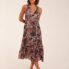 V Front Sleeveless Paisley Midi Dress With Detailed Straps -Moda Ulla Shop BV233957 BLACK 6765