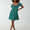 Milkmaid Ruched Bust Short Sleeve Mini Dress 1 Milkmaid Ruched Bust Short Sleeve Mini Dress -Moda Ulla Shop BV233987 GREEN 2488
