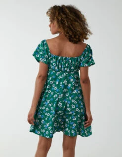 Milkmaid Ruched Bust Short Sleeve Mini Dress -Moda Ulla Shop BV233987 GREEN 2521