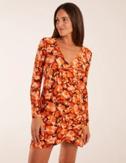 Fixed Wrap Gathered Mini Dress