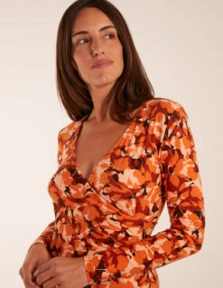 Fixed Wrap Gathered Mini Dress -Moda Ulla Shop BV234802 RUST 36038