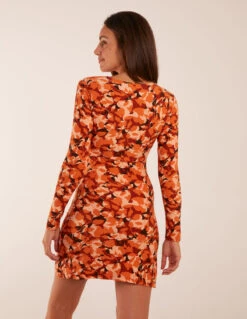 Fixed Wrap Gathered Mini Dress -Moda Ulla Shop BV234802 RUST 36043