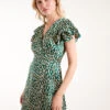 Wrap Ruffle Mini Dress -Moda Ulla Shop BV234813 BOTTLEGREEN24