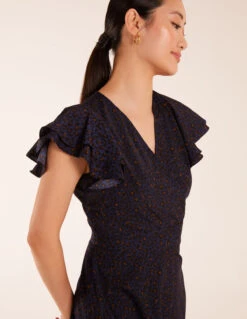 Leopard Print Wrap Ruffle Mini Dress -Moda Ulla Shop BV234814008 125916