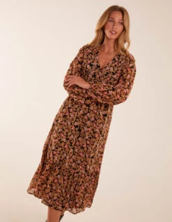 Button Through Midi Dress -Moda Ulla Shop BV234816 BLACK 45400