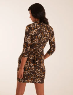 High Neck 3/4 Sleeve Dress With Belt -Moda Ulla Shop BV234817 MUSTARD 5104