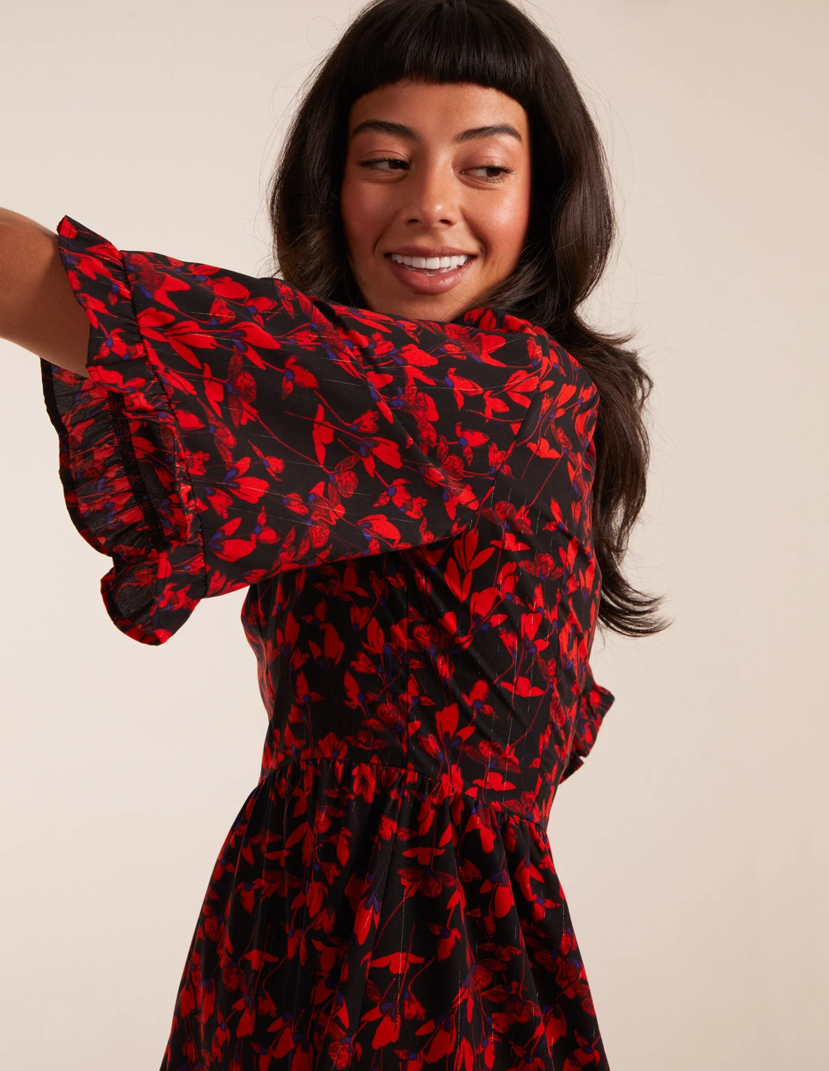 Floral Frill Hem Swing Mini Dress 4 Floral Frill Hem Swing Mini Dress - Image 2