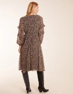 V Neck Frill Sleeve Wrap Midi Dress -Moda Ulla Shop BV234821 ANIMAL 4