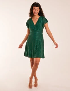 Double Frill Wrap Dress -Moda Ulla Shop BV234826 BOTTLEGREEN 4743