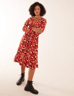 V Neck Shirred Waist Midi Dress -Moda Ulla Shop BV234833153 111963