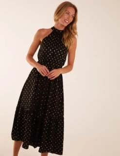 Blouson Halter Neck Dress -Moda Ulla Shop BV234835 BLACK 45555