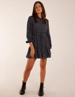 Ruched Shoulder Mini Shirt Dress 8 Ruched Shoulder Mini Shirt Dress -Moda Ulla Shop BV234839 BLACK 33600