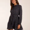 Ruched Shoulder Mini Shirt Dress 1 Ruched Shoulder Mini Shirt Dress -Moda Ulla Shop BV234839 BLACK 33612