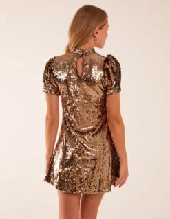 Puff Sleeve Sequin Mini Dress -Moda Ulla Shop BV234845 BRONZE 45626