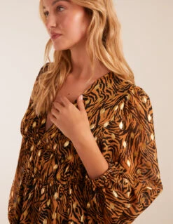 Shirred Waist Leopard Foil Wrap Front Mini Dress -Moda Ulla Shop BV234856 ANIMAL 38265 956ccd09 471e 4c10 8ea4 bc602f0615de