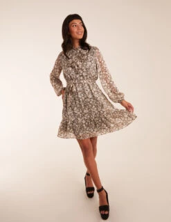 Ruffle Front Belted Dress -Moda Ulla Shop BV234866 MULTI 5660