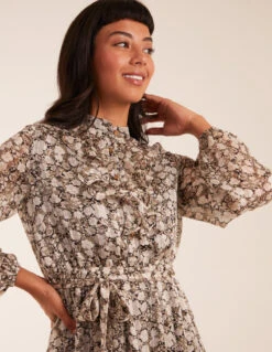 Ruffle Front Belted Dress -Moda Ulla Shop BV234866 MULTI 5676