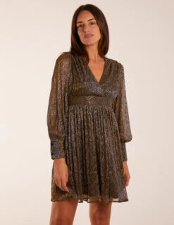 Metallic Wrap Mini Dress