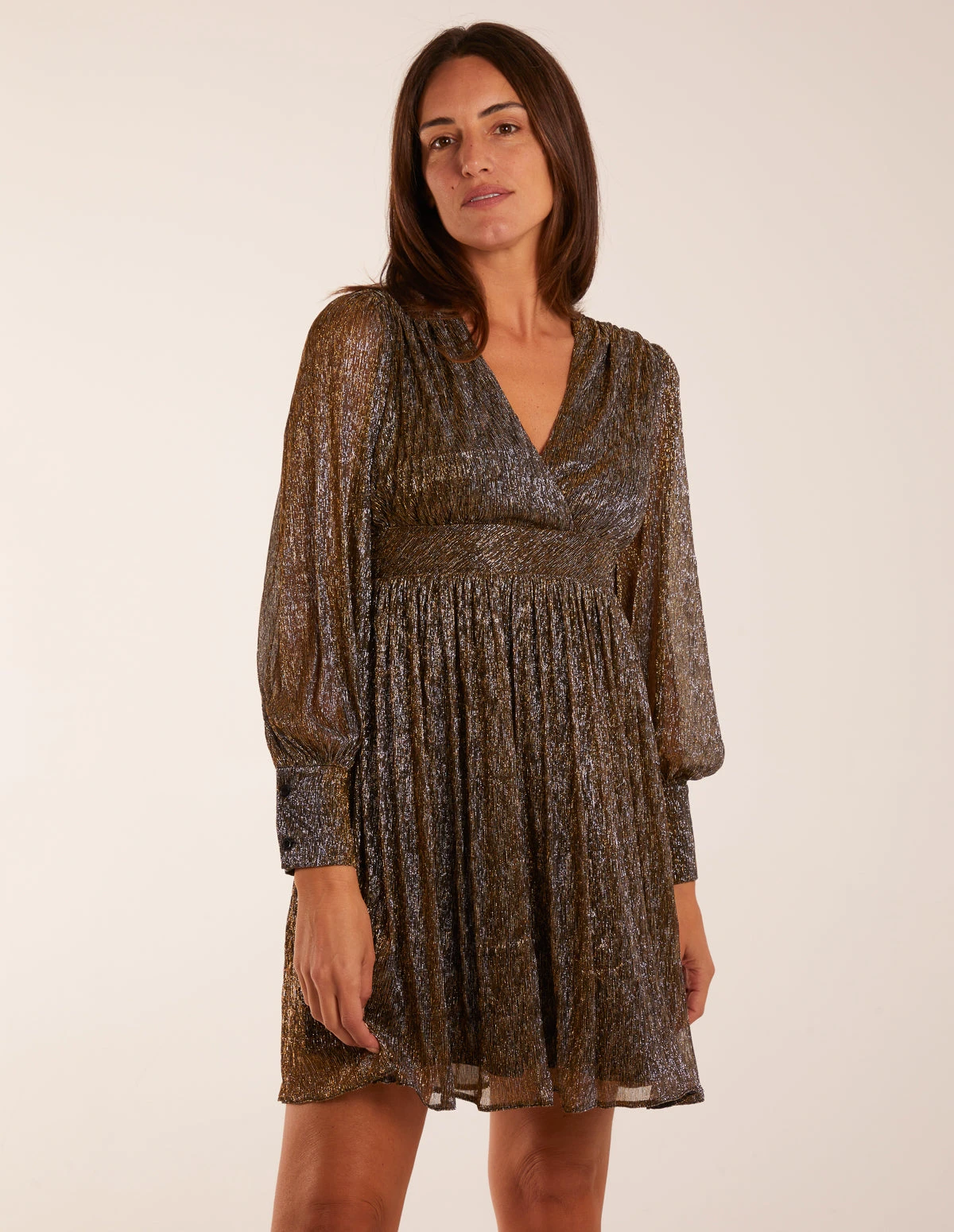 Metallic Wrap Mini Dress 3 Metallic Wrap Mini Dress
