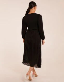 Metallic Chiffon Pleated Dress -Moda Ulla Shop BV2442 BLACK 6