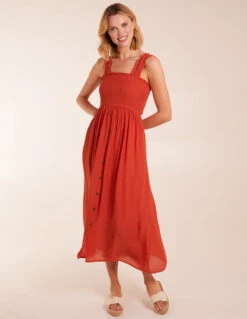 Shirred Bust Button Down Midi Dress 12 Shirred Bust Button Down Midi Dress -Moda Ulla Shop BV245018199 130740