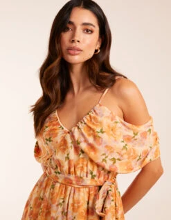 Cold Shoulder Detail Chiffon Midi Dress 9 Cold Shoulder Detail Chiffon Midi Dress -Moda Ulla Shop BV245020093 131772