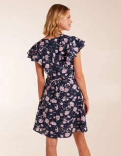 Floral Frill Sleeve Mini Dress -Moda Ulla Shop BV245025 NAVY 1037