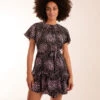 Frill Sleeve Belted Mini Dress -Moda Ulla Shop BV245028 BLACK 10854