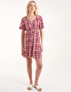 Button Through Elastic Waist Mini Dress -Moda Ulla Shop BV245035901 134485