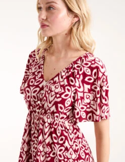 Button Through Elastic Waist Mini Dress -Moda Ulla Shop BV245035901 134486